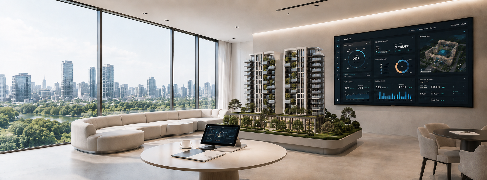 modern showroom with city view and dashboard